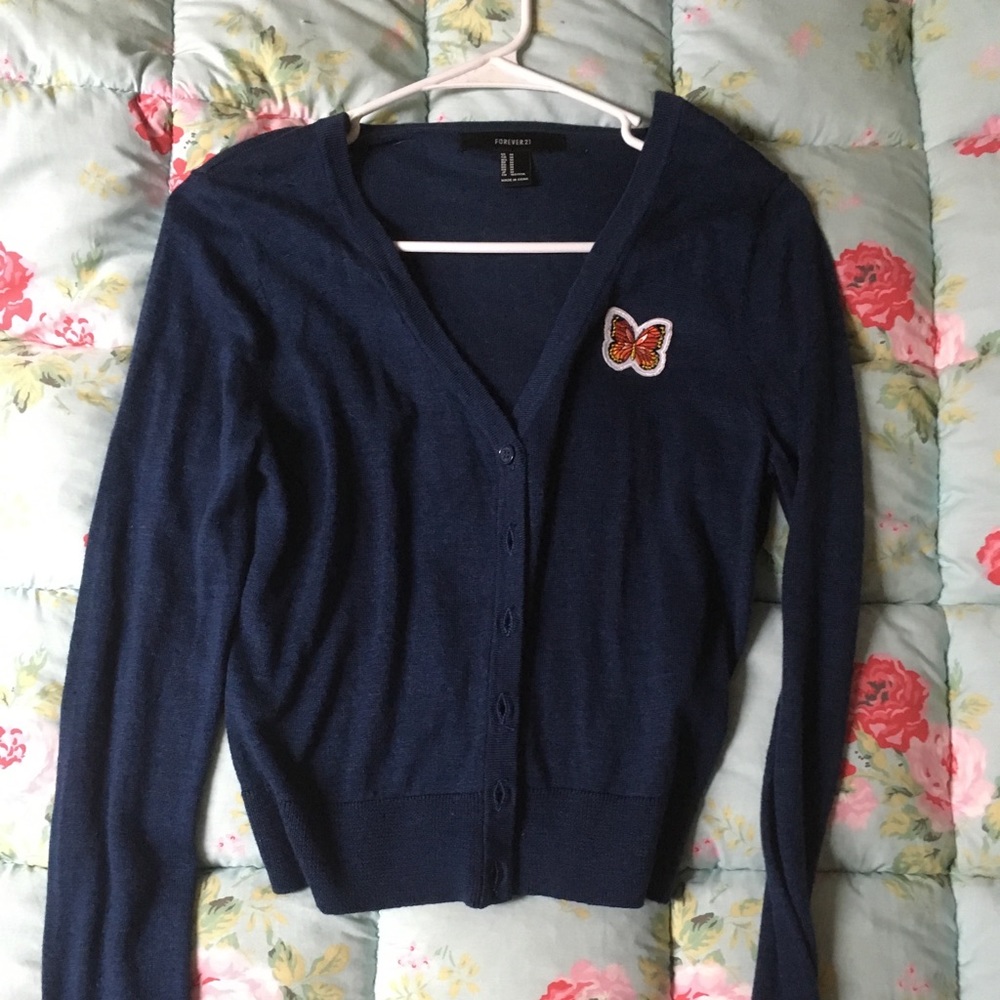 Navy Butterfly Cardigan Pinup style NWOT